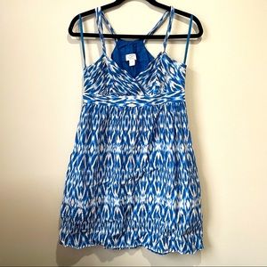 Spaghetti strap blue geometric pattern summer dress